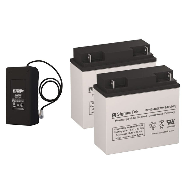 Set Of Two SigmasTek 12V 18AH Compatible Replacement Battery Set with 24V 2AH Charger